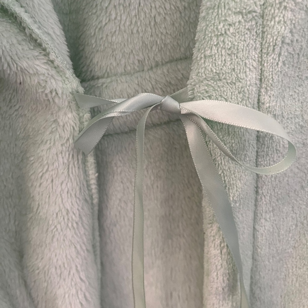 Jasmine & Ginger Plush Hooded Robe. Tie Waist, Sz M. Mint green - Picture 2 of 6